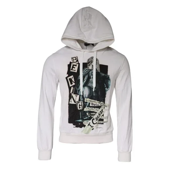 Dolce & Gabbana White Caesar Cotton Hooded Pullover Sweater